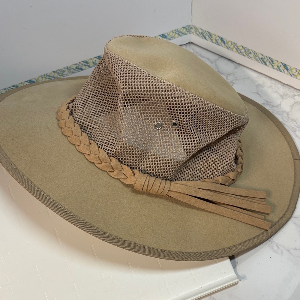Anycosy Soaker Tan Wide Brim Hat with Braided Band, NWT
